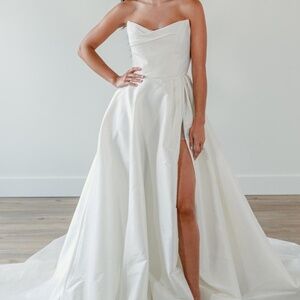 Watters Ivory Strapless A-Line Gown with Thigh Slit
